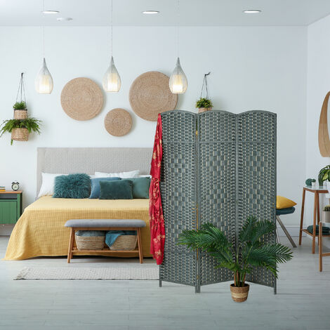 Paravento 3 Pannelli Relaxdays 170x120cm - Divisorio In Legno E Corda Pieghevole Grigio - Foto 11