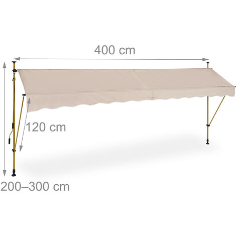 Relaxdays Tenda da Sole, Protezione per il Balcone, Regolabile, Pensilina, senza  Fori, Manovella, 400x120 cm, Beige