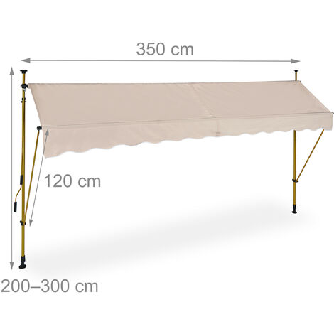 Relaxdays Tenda da Sole, Protezione per il Balcone, Regolabile, Pensilina, senza  Fori, Manovella, 400x120 cm, Beige