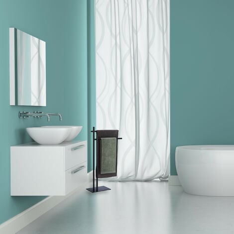 Relaxdays Piantana Portasciugamani da Terra, 2 Bracci, HLP: 87,5 x 51 x 20 cm, Portasalviette Bagno, in Acciaio, Nero