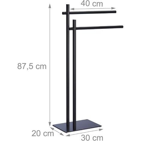Relaxdays Piantana Portasciugamani da Terra, 2 Bracci, HLP: 87,5 x 51 x 20 cm, Portasalviette Bagno, in Acciaio, Nero