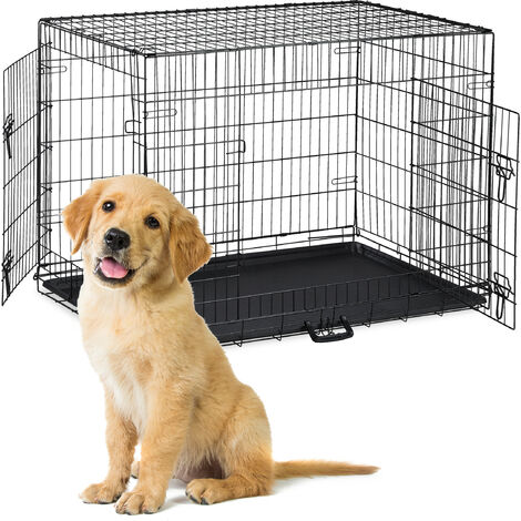 Relaxdays Gabbia per Cani, Kennel da Casa o Auto, Box Pieghevole con Base,  2 Porte, Acciaio