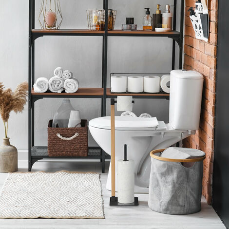 Relaxdays Piantana Portarotolo da WC, Set per 4 Rotoli di Carta Igienica di  Scorta, HLP 73x20x20