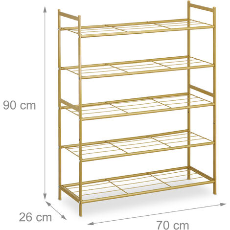 Relaxdays Scarpiera da ingresso, 5 Ripiani in Acciaio, 15 Scarpe, Scaffale  Portascarpe Impilabile, 90x70x26 cm, Dorato