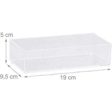 4x Organizer Portaoggetti da Cassetto, Scrivania Ufficio, Cucina o Bagno,  Box Trucchi, 5x19x9,5 cm, Trasparente