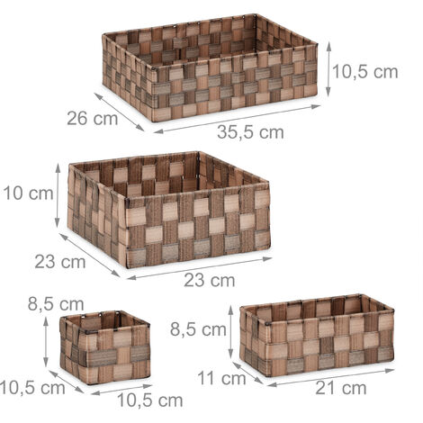 Relaxdays Cestini Bagno Portaoggetti, Set 8 Contenitori Salvaspazio &  Universali, 4 Grandezze, Box in Plastica, Marrone