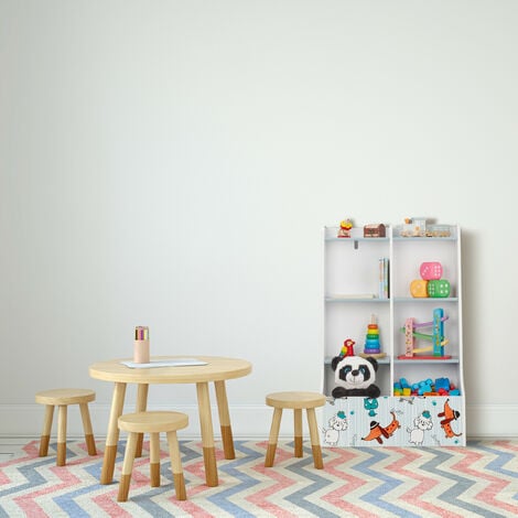 Relaxdays Scaffale Portagiochi con Cagnolini, Cameretta dei Bambini,  Libreria a Ripiani, HxLxP 84x86x26 cm, Multicolore