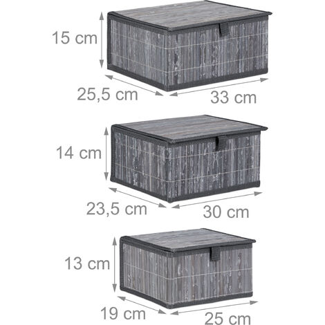 Set da 6 Cesti Portaoggetti, Coperchio e Chiusura a Strappo, Cestino  Contenitore in Bambù, legno naturale