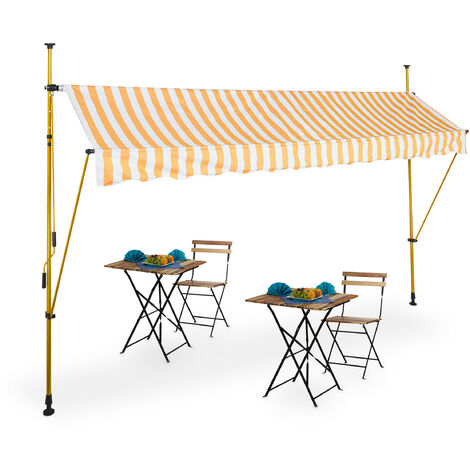 Relaxdays Tenda da Sole, Protezione per il Balcone, Regolabile, senza Fori,  Manovella, 350 x 120 cm, Bianco Arancione
