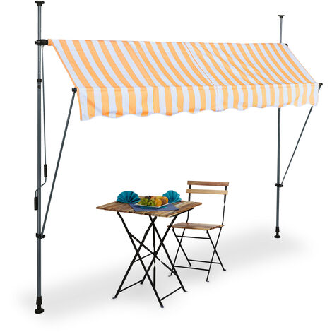 Relaxdays Tenda da Sole, Protezione per il Balcone, Regolabile, senza Fori,  Manovella, 200 x 120 cm, Bianco Arancione