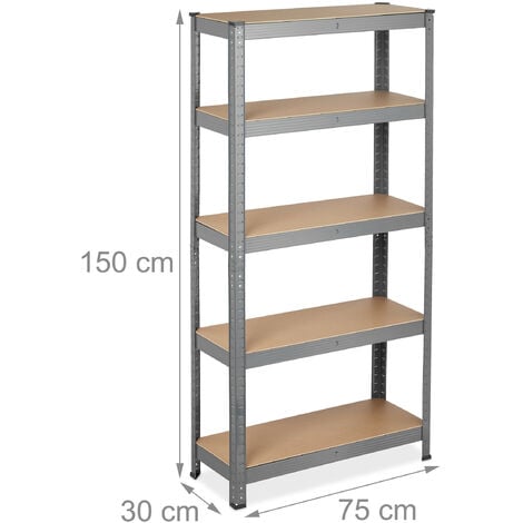 2x Scaffale in Metallo, 875 kg Capacità di Carico, 150x75x30 cm, Scaffalatura ad Alta Portata con 5 Ripiani, Grigio