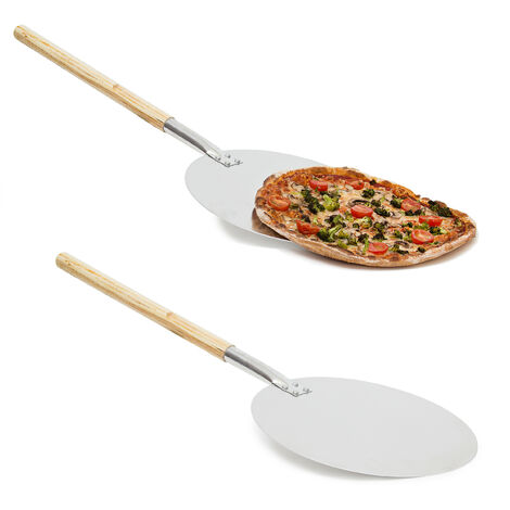 2x Pale per Pizza Rotonda, in Alluminio, Manico di Legno, per Forno, Casa,  Focacce e Pane