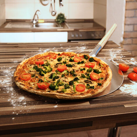 2x Pale per Pizza Rotonda, in Alluminio, Manico di Legno, per Forno, Casa,  Focacce e Pane