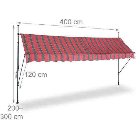 Relaxdays Tenda da Sole, Larga 400 cm, Protezione per il Balcone, Altezza  Regolabile, Senza Fori, Manovella