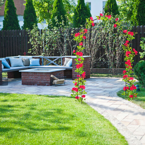 Palo Da Giardino Metallo Arrugginito A Forma Di Fiore - Altezza 140 Cm, Supporto Rampicanti