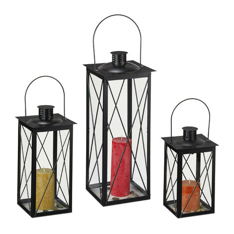 Lanterne portacandela moderne con base quadrata in metallo color bianco