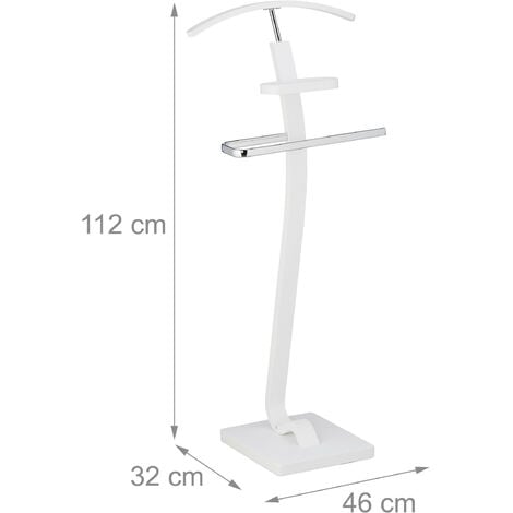 Relaxdays Servo Muto da Camera, Autoportante, Ripiano per Accessori,  Appendiabiti Moderno, 112x46x32cm, Bianco Argentato