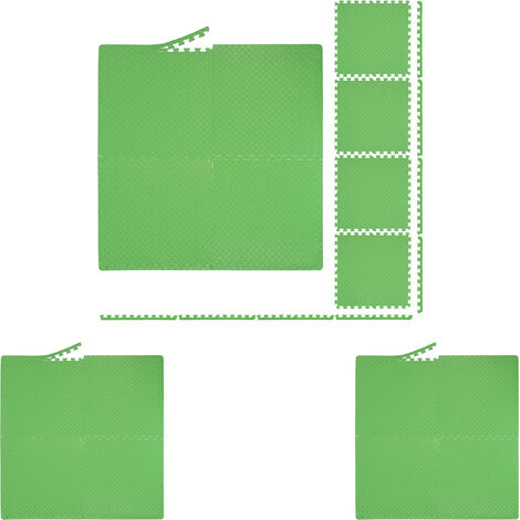 16x Tappeto da Palestra, per Bambini, Puzzle in Varie Parti, 60x60 cm, con Bordi, Fonoassorbente, Gomma EVA, Verde