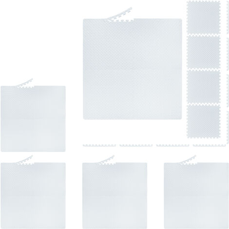 24x Tappeto da Palestra, per Bambini, Puzzle da Assemblare, 60x60 cm, con Bordi, Fonoassorbente, Gomma EVA, Bianco