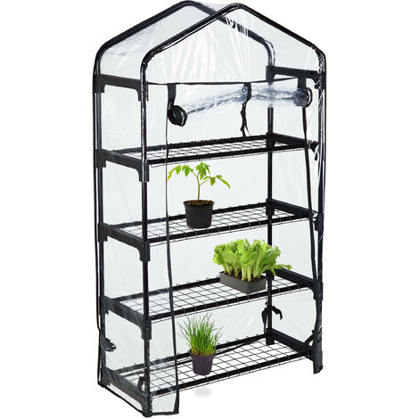 Relaxdays Serra per il Balcone, in Acciaio e Telo in PVC, Giardinaggio, a 4 Piani, 125x69x29 cm, Nero Trasparente