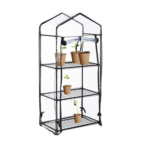 Relaxdays Serra per il Balcone, in Ferro e Telo in PVC, Giardinaggio, a 3 Piani, 126 x 59 x 37 cm, Nero Trasparente