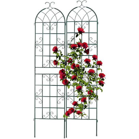 Relaxdays Grigliati per Rampicanti, Set da 2, HxL 220 x 50 cm, Supporti in Metallo per Piante Tralicci a Incastro, Verde