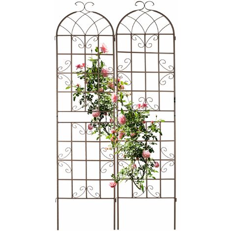 Relaxdays Grigliati per Rampicanti, Set da 2, Supporti in Metallo per Piante Tralicci a Incastro, 220x52x2 cm, Marrone