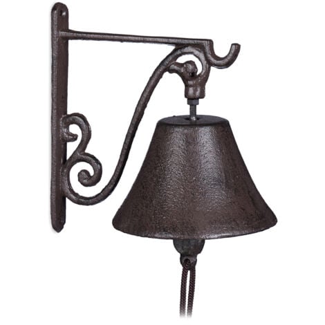 4x Campana per Porta in Ghisa Antica, Stile Rustico, a Parete da Ingresso, Deco da Giardino, Resistente, Marrone