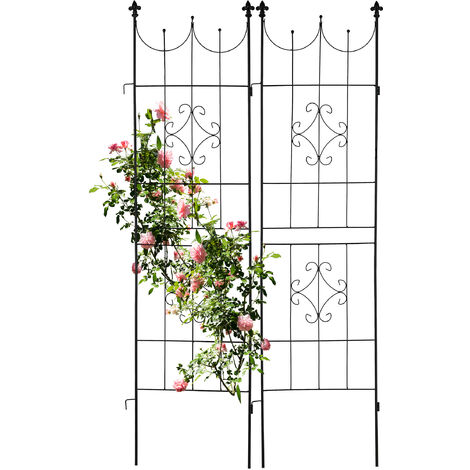 Relaxdays Grigliati per Rampicanti, Set da 2, HxL 180 x 50 cm, Supporti in Metallo per Piante Tralicci a Incastro, Verde