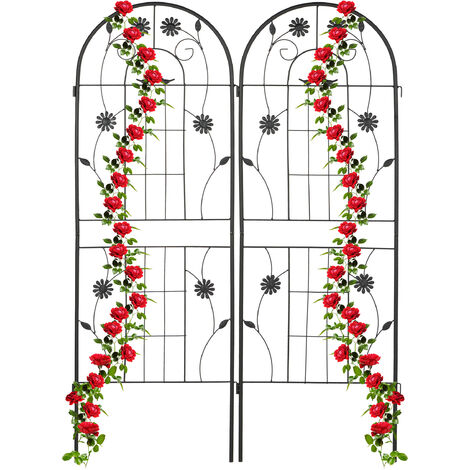 Relaxdays Grigliati per Rampicanti, Set da 2, HxL 150 x 50 cm, Supporti in Metallo per Piante, Tralicci a Incastro, Nero
