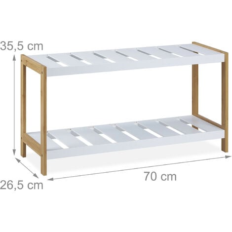 Relaxdays Scarpiera da Ingresso, 2 Ripiani 6 Paia di Scarpe, Portascarpe  35,5x70x26,5 cm Bambù e MDF, Bianco Naturale