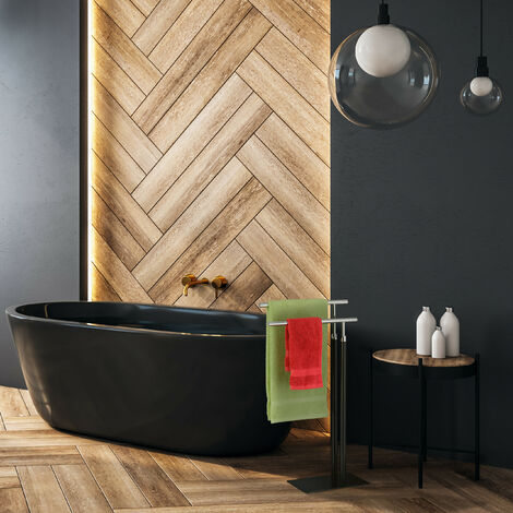 Relaxdays Piantana Portasciugamani, Autoportante con 2 Aste, in Acciaio,  HxLxP: 78x44x20 cm, Bagno, WC, Nero Argentato