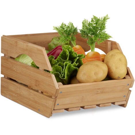 2x Cassette Bambù, Contenitore Impilabile, Box Portaoggetti Aperto, Stabile HLP: 20,5x27x38 cm, Marrone Naturale