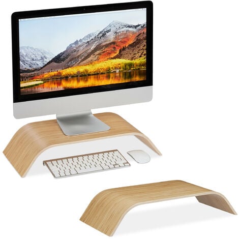 2x Supporto per Monitor in Bambù, Rialzo curvato per PC, Ergonomico, HLP  10x52,5x24 cm, Naturale