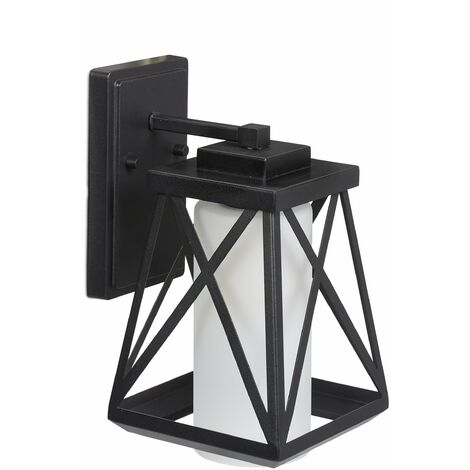 Relaxdays Lanterna per Esterni, Lampada a Parete, Acciaio, Vetro, Applique, Moderna, Giardino, Terrazza, IP44, E27, Nero