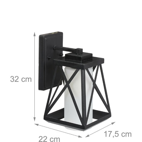 Relaxdays Lanterna per Esterni, Lampada a Parete, Acciaio, Vetro, Applique, Moderna, Giardino, Terrazza, IP44, E27, Nero
