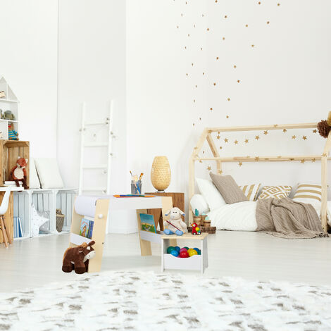 Relaxdays Set Tavolino e Sedie per Bambini, Sgabelli Portaoggetti