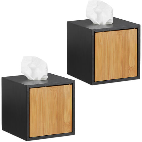 2x Portasalviette scatola porta fazzoletti quadrato porta-cosmetici in  bambù HxLxP: 14,5 x 14,5