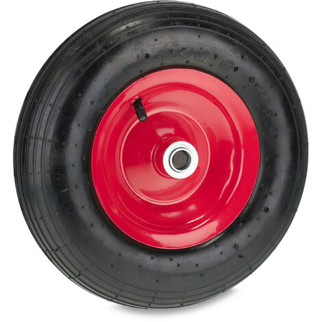 Relaxdays Ruota per Carriola 3.50-6, ad Aria, Pneumatico di Scorta per Carretti, 2 PR, Cerchione in Acciaio, Nero Rosso