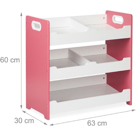 Relaxdays Scaffale Portagiochi con 5 Scomparti, in MDF, Mobile per la  Camera dei Bambini, HxLxP 60x63x30 cm, Bianco Rosa