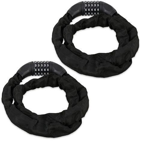 2x Lucchetto a Combinazione per Bicicletta, Catenaccio Sicurezza con Codice a 5 Cifre, in Acciaio, 120 cm, Nero
