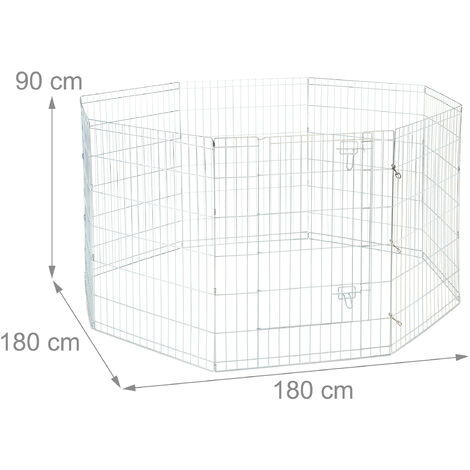Relaxdays Recinzione per Conigli, Cuccioli e Piccoli Animali, 8 Pannelli a  Griglia, HLP: 90x180x180 cm, Acciaio