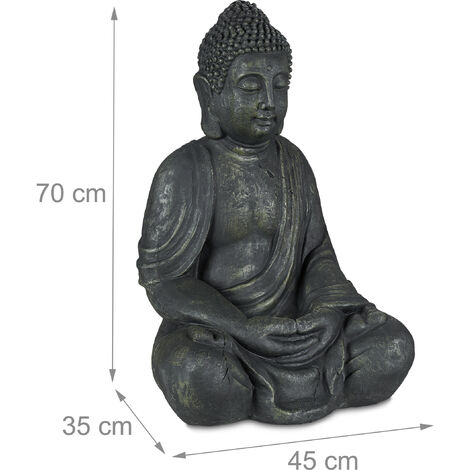 Relaxdays Statua del Buddha Seduto, Figura da Giardino Alta 70 cm, Resistente alle Intemperie e Gelo, Poliresina, Grigio