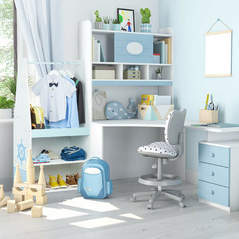 Relaxdays Stand Appendiabiti per Bambini, 3 Scomparti, Guardaroba a Giorno, MDF  e Legno, HxLxP: 120x60x40 cm, Bianco Blu