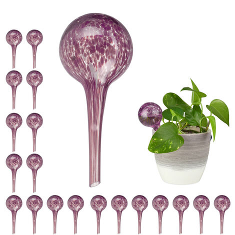Sfere per Irrigazione, Set da 20, per Piante e Fiori, Irrigatori per Ufficio Vacanza, Ø 6cm, in Vetro, Lilla
