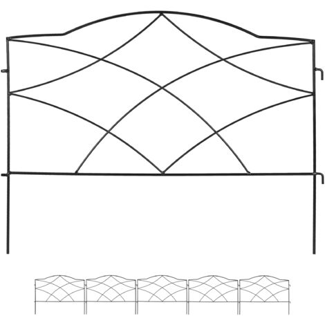 Relaxdays Recinzione per Aiuole, Set 6 Pannelli per Cortile e Giardino, Bordure per Prato, Ferro, HxL: 46 x 61 cm, Nero