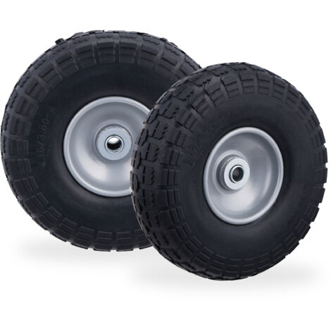 4x Ruote per Carrello, Pneumatici in Gomma Antipanne, 4.1/3.5-4", Asse 16mm, fino a 150 kg, 260x85mm, Nero Grigio (1/5)