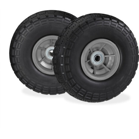 4x Ruote per Carrello, Pneumatici in Gomma Antipanne, 4.1/3.5-4", Asse 16mm, fino a 150 kg, 260x85mm, Nero Grigio (1/5)