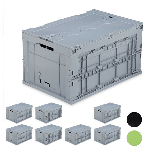 8x Cassetta Pieghevole, Stabile, da Lavoro, Plastica Resistente, Scatola Portaoggetti 60L, HLP 32,5x58,5x39,5cm, Grigio