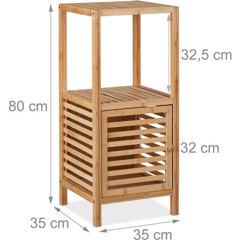 Relaxdays Mobile per il Bagno, in Bambù, 2 Ripiani Aperti, Salvaspazio,  Stretto, Vano con Porta, HLP 80x35x35 cm, Natura